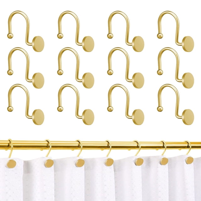 Shower Curtain Rings,Gold Shower Curtain Hooks Rings, Rust-Resistant Metal Double Glide Shower Hooks Rings for Bathroom Shower Curtains Rods, Set of 12 Hooks,2.28x2.72 Inch(Gold-12 Pcs)