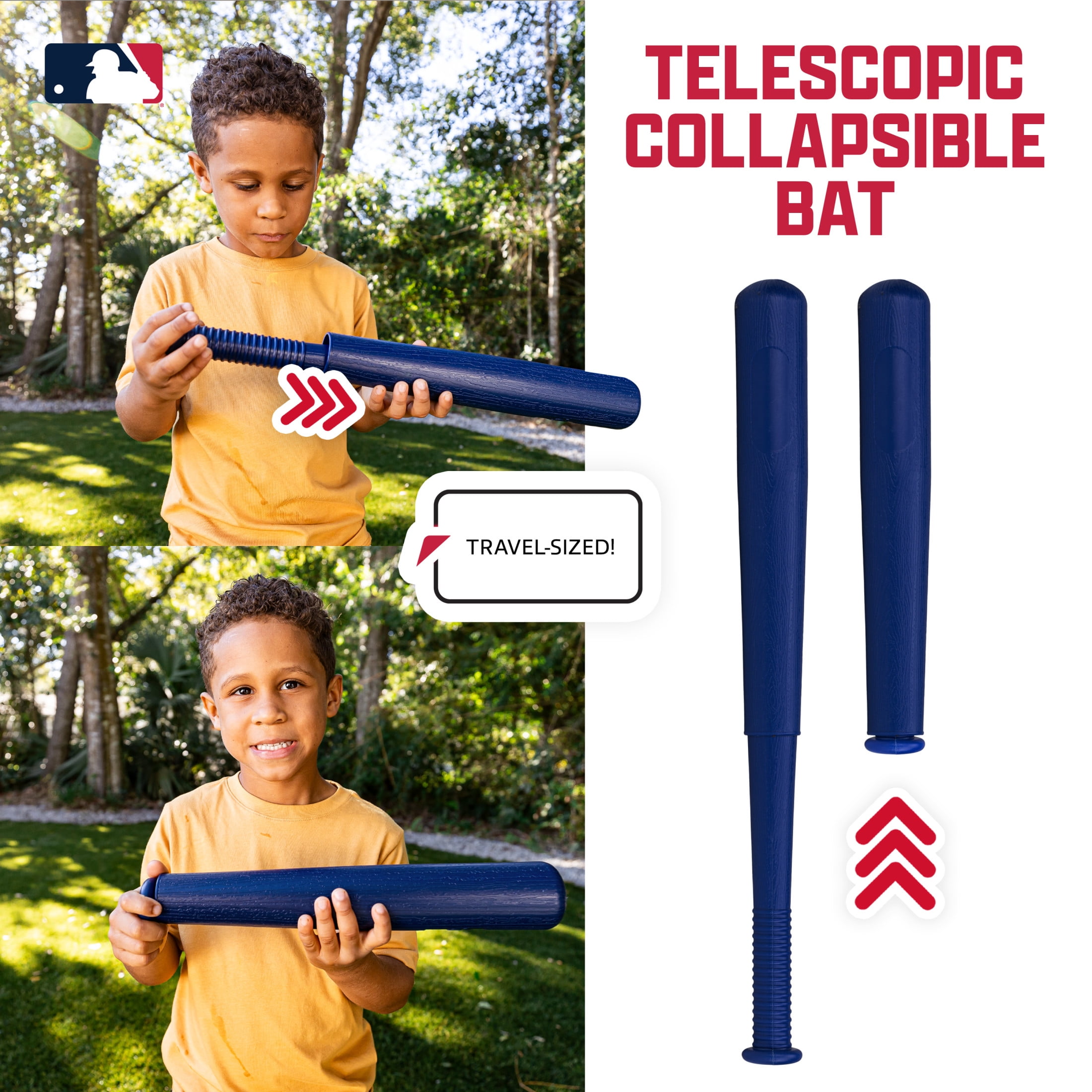 Franklin Sports MLB Pop A Pitch Kids Baseball Pitching Machine - Baseball Batting Practice Toy with Youth Bat + 3 Plastic Baseballs Included - Boys + Girls Hitting Toy Set