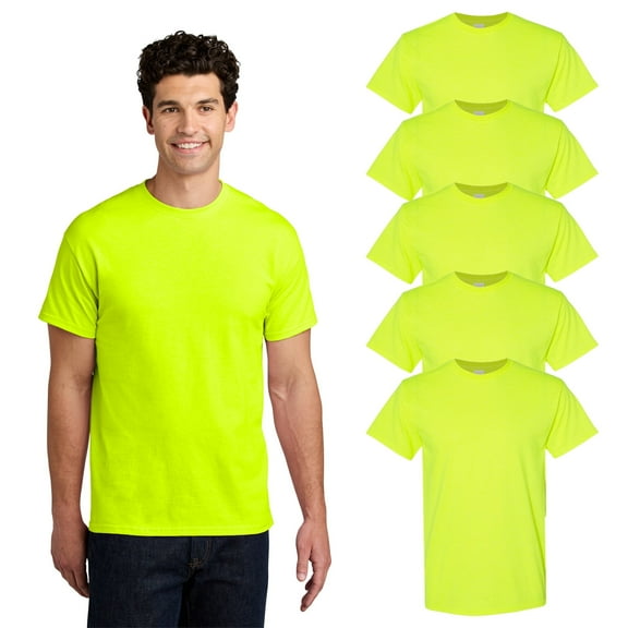 Gildan Hi Vis Workwear T-shirt, Men Short Sleeve Crewneck High Visibility Safety Green Tee, S, 5 Pack