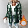 thumbnail image 2 of YOIAVAIOY Womens Lightweight Casual Jacket Plaid Long Sleeve Shacket Fleece Lined Hooded Jackets Warm Coat Green M, 2 of 7