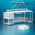 thumbnail image 2 of 79" White Gaming Desk with RGB Lights, Curved Computer Table with Power Outlets, USB Ports, Monitor Stand, Keyboard Tray & 2 Drawers for Home Office, Game Room or Bedroom, 2 of 7
