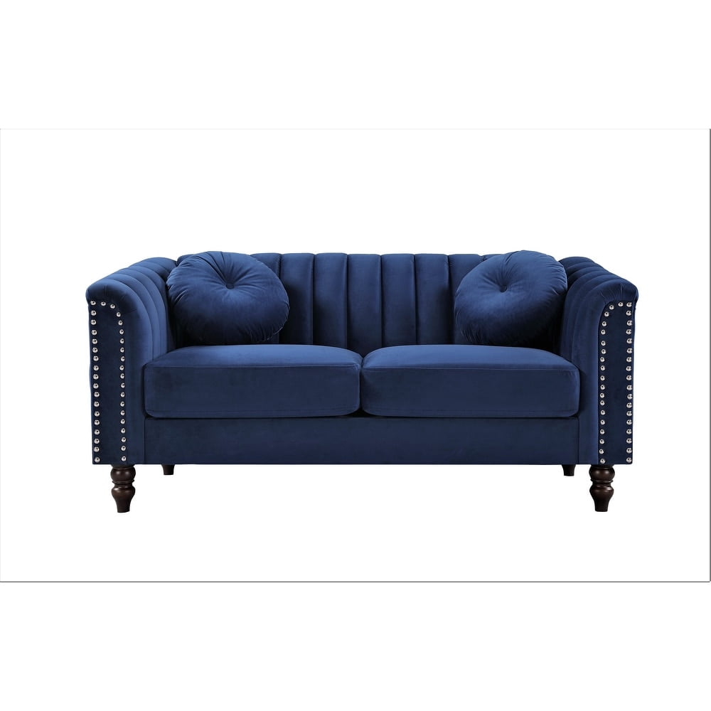 US PRIDE FURNITURE Hills Tufted Back Nailhead 61.4'' Loveseat-Dark Blue