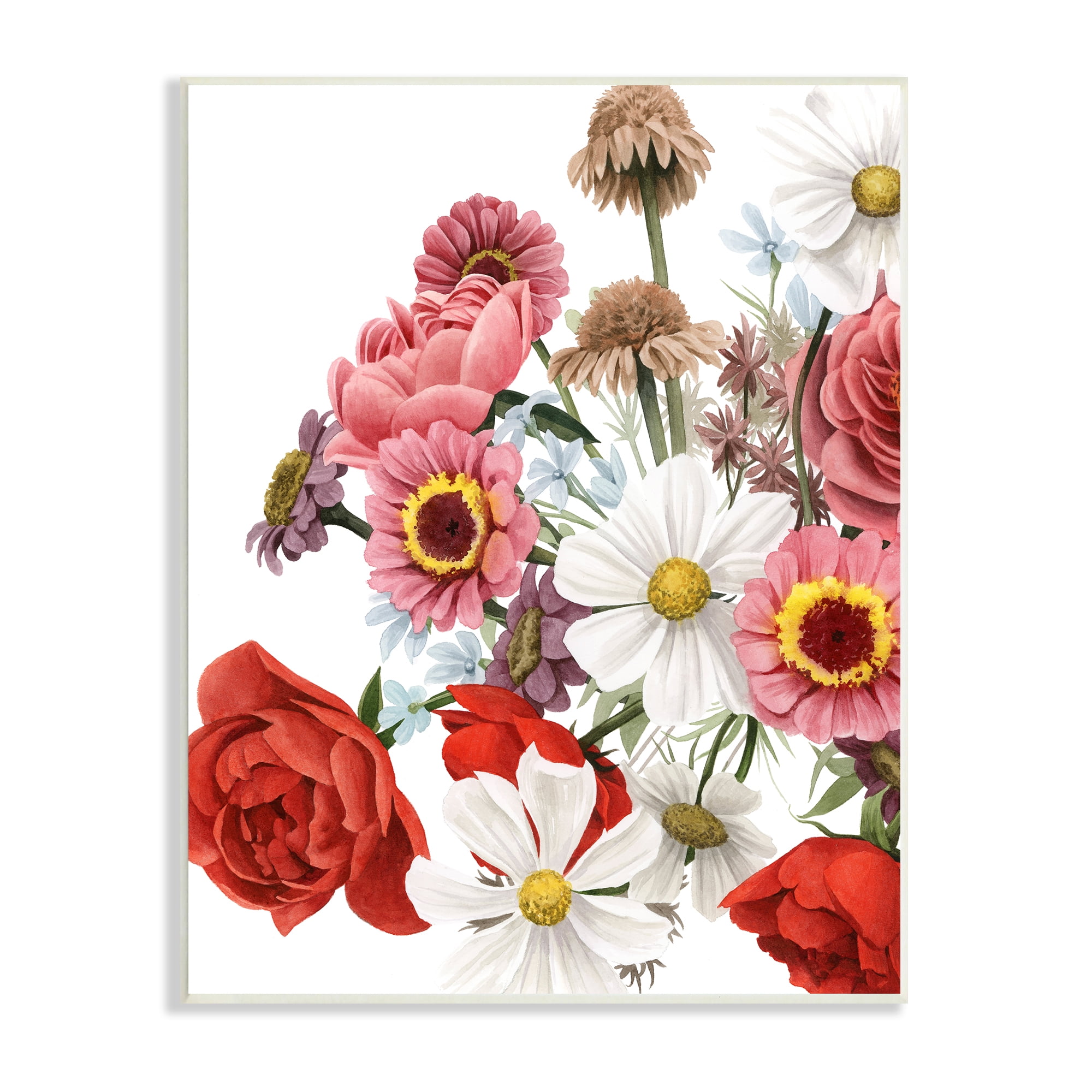 Stupell Industries Pink Red Spring Bloom Flower Bouquet Roses Daisies, 10 x 15, Design by Grace Popp 