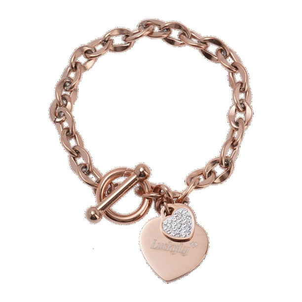 Pulseras Mujer con Dijes de Corazón LuckyLy, Acero Inoxidable con Zirconia Cúbica, Modelo Uma rosa UNITALLA