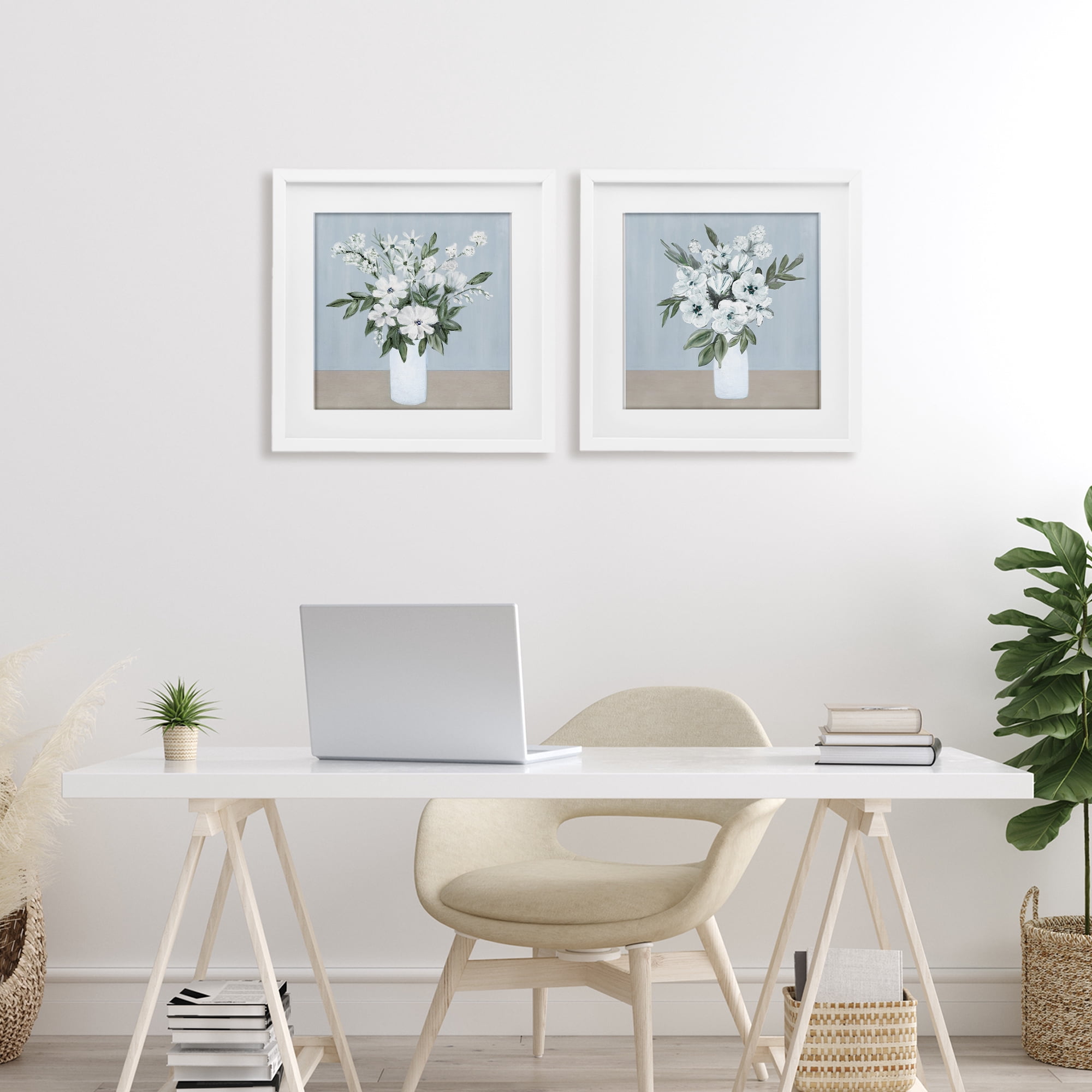 Stupell Industries Mixed White Blossoms 2 Piece White Framed Print Under Glass Set, design by Marilyn Dunlap