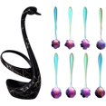 thumbnail image 1 of ORUYROP Black Small Swan Base Holder With Rainbow 8 Pcs Flower Spoon Set,Stainless Steel Reusable Tea Scoops Stirring Spoon Coffee Spoon, 1 of 7