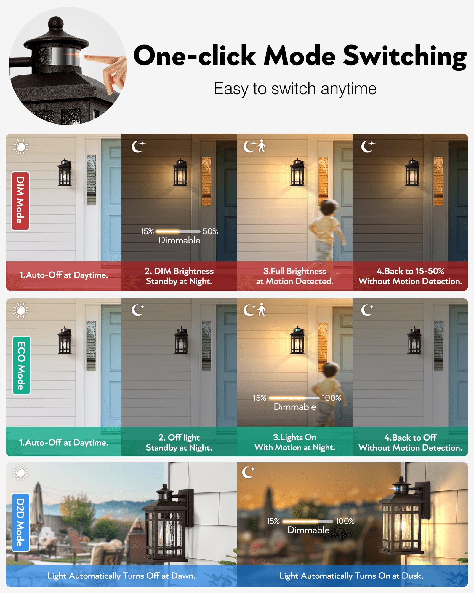 OPAXIS Porch Lights Outdoor with Motion Sensor, 2 Packs Oil Rubbed Bronze Outside Lantern Fixtures Wall Mount, Aluminium Anti-Rust Exterior Wall Light, Dusk to Dawn Coach Light for Garage Patio