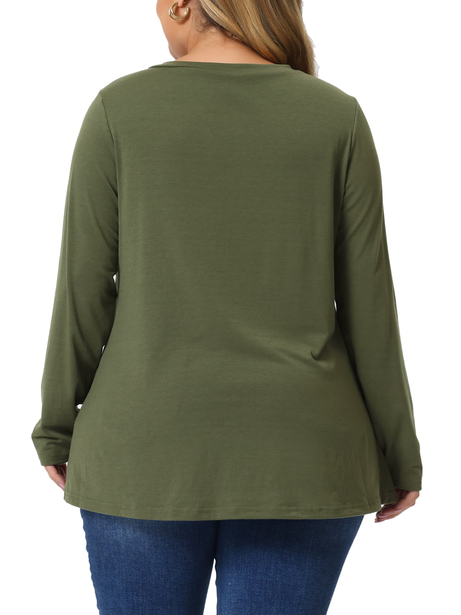 DARING DIVA Women's Plus Size Long Sleeve Button Side Swing Blouses 5X ArmyGreen