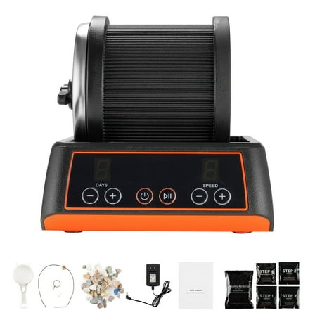 KFFKFF Rock Tumbler Kit, 2 lbs Stone Polishing Set, 4 Adjustable Speeds with 9-Day Timer, Includes Rough Gemstones and Polishing Materials, Suitable for Adults and Kids
