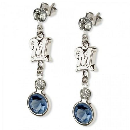Milwaukee Brewers Earrings MLB Team Logo w/ Team Colored Crystals & Rhodium Finished
