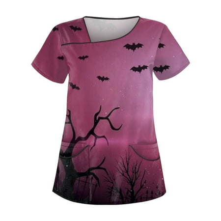 

HHei_K medical scrubs for women Women s Casual Printed Short Sleeve Workwear With Double Pocket Top
