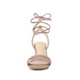 thumbnail image 6 of BLISSFUL STEP Women's Shoes Lace-Up Kitten Heel Open Toe Slingback Sandals Light Pink 6, 6 of 7
