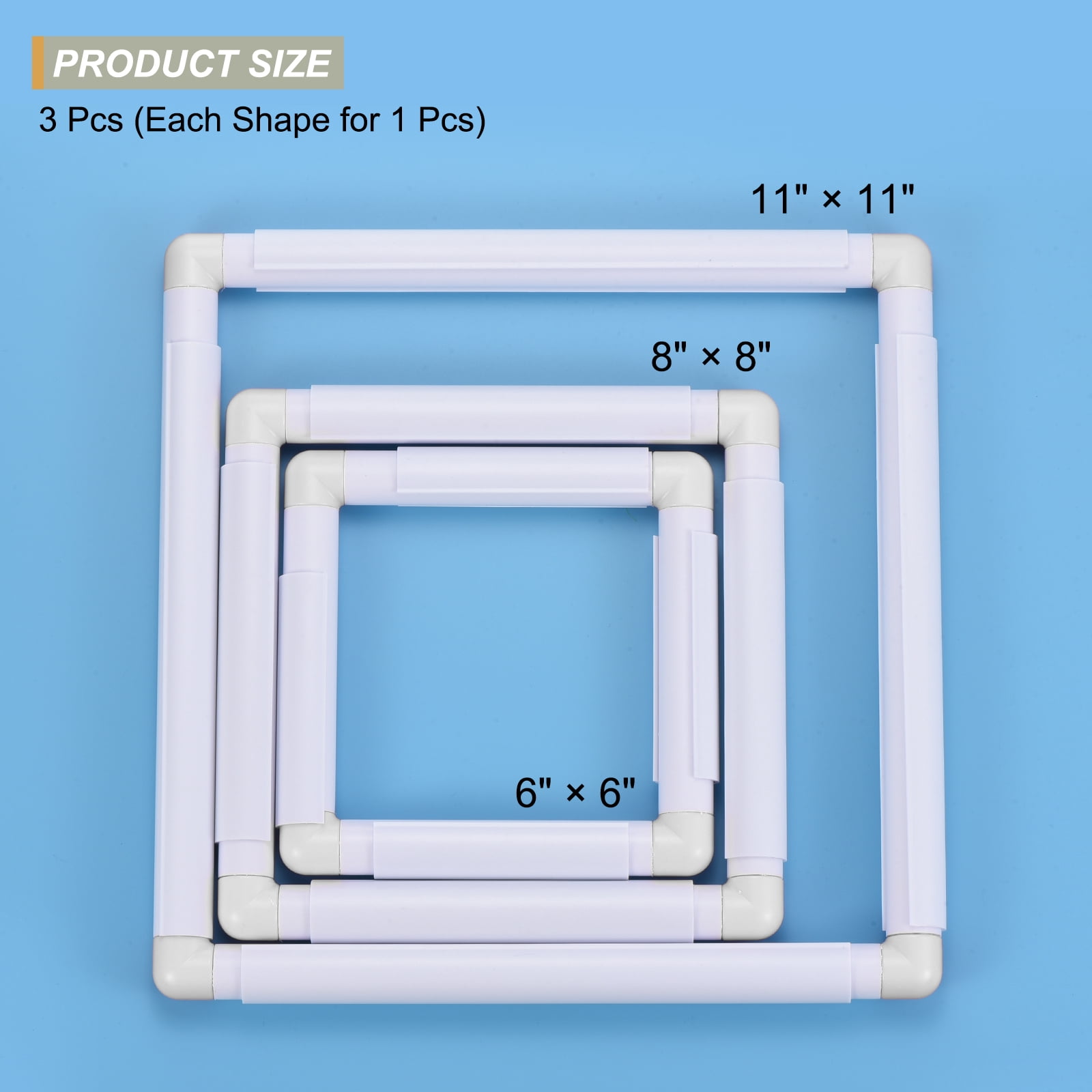 Uxcell 3 Pieces Square Embroidery Hoop Cross Stitch Hoops Frames Rectangular Embroidery Snap Frame DIY Sewing Tools