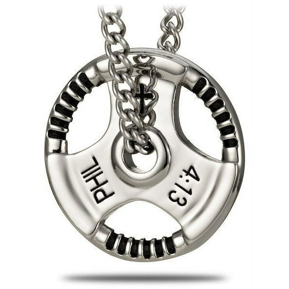 Men's Stainless Steel Grip Plate Necklace-Phil 4:13 by Shields of Strength