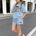 thumbnail image 2 of Fesfesfes Girls Two Piece Outfit Short Sleeve T Shirt and Shorts Set Casual Summer Play Clothes for Big Kids Toddler Youth Matching Top and Bottom Comfy Everyday Wear(Blue,9-10 Years), 2 of 6