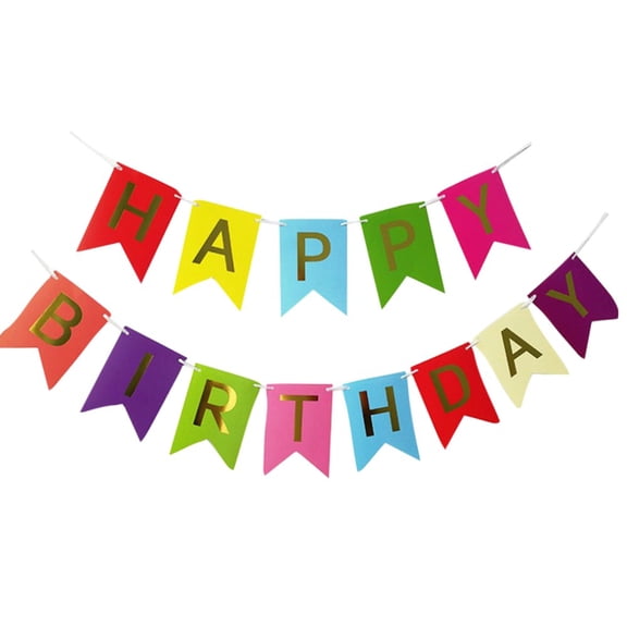 Arestory Pastel Perfection and Gold Foiled Happy Birthday Bunting Banner, Pink, Hanging Bunting Banner