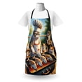 thumbnail image 3 of Cat Apron, Funny BBQ Themed Chef Kitty Grilling Fish for Pals Whimsical Backyard Barbecue Scene, Unisex Kitchen Bib with Adjustable Neck for Cooking Gardening, Adult Size, Green Orange, by Ambesonne, 3 of 4