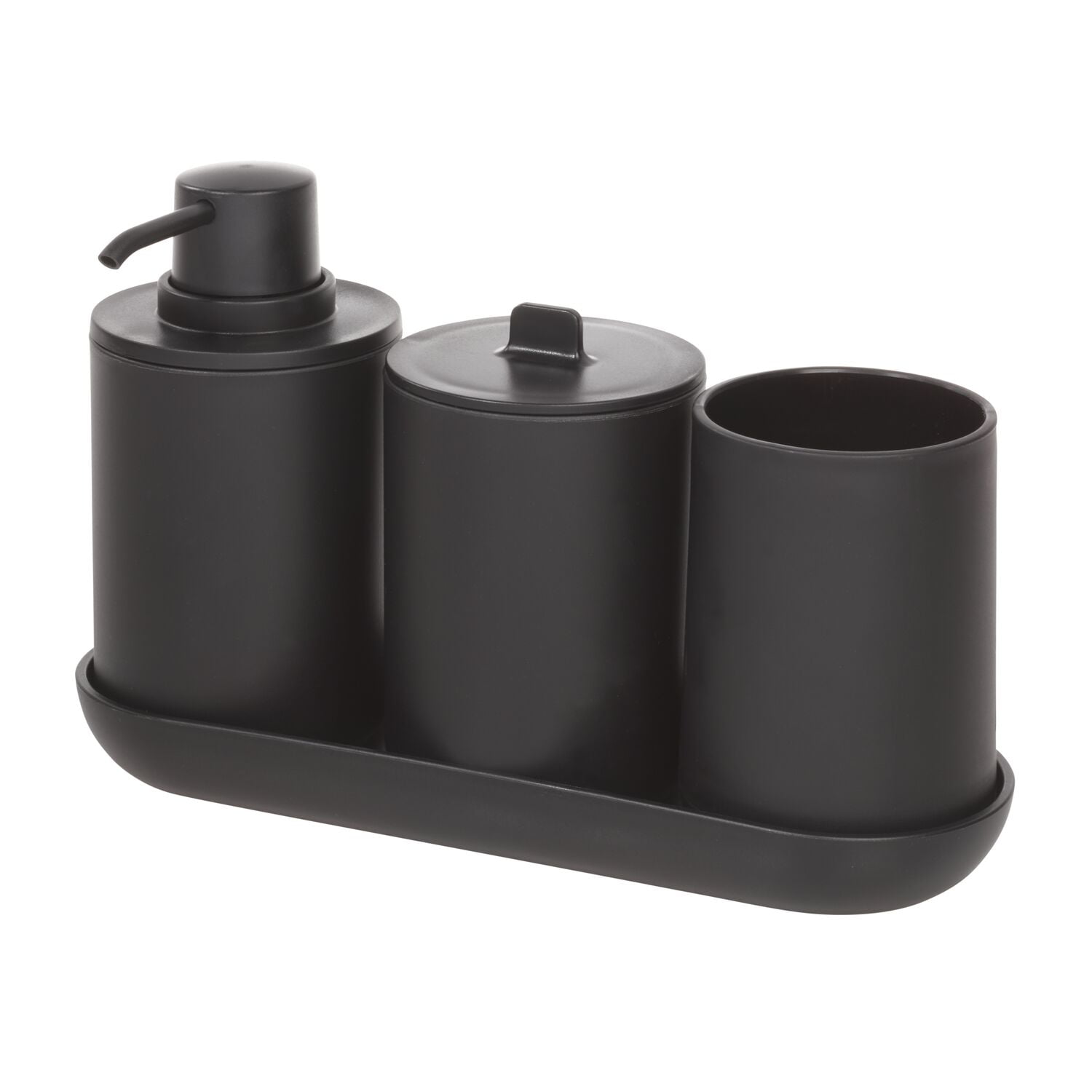 iDesign 4 Piece Solid Print Plastic Bath Accessories Set, Black