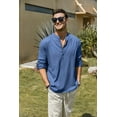 thumbnail image 5 of COOFANDY Men's Cotton Linen Henley T-Shirts Long Sleeve Hippie Casual Beach T-Shirts, 5 of 7