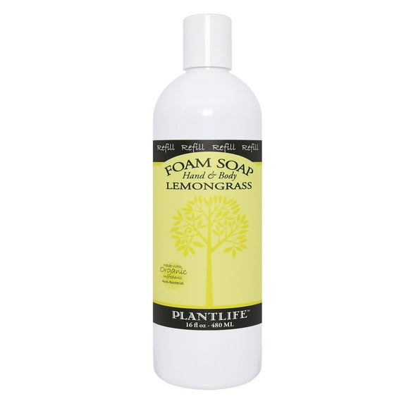 Plantlife Lemongrass Foam Soap Refill – Refreshing, Plant-Based Hand & Body Wash for All Skin Types, Made in California, 16 oz