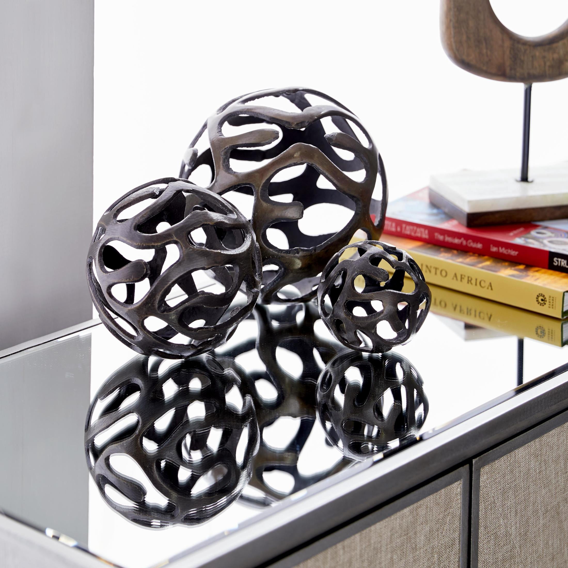 8", 6", 4"W Brass Aluminum Metal Geometric Sculpture, by DecMode (3 Count)