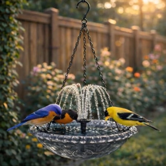 2026 New Solar Cascade Hanging Bird Bath Fountain, Outdoor Hanging Bird Bath with Solar Fountain, Large Humming Birds Baths Fountains, with Solars Pump & Glass Bowl, for Outdoor, Gardens(Gray,B)