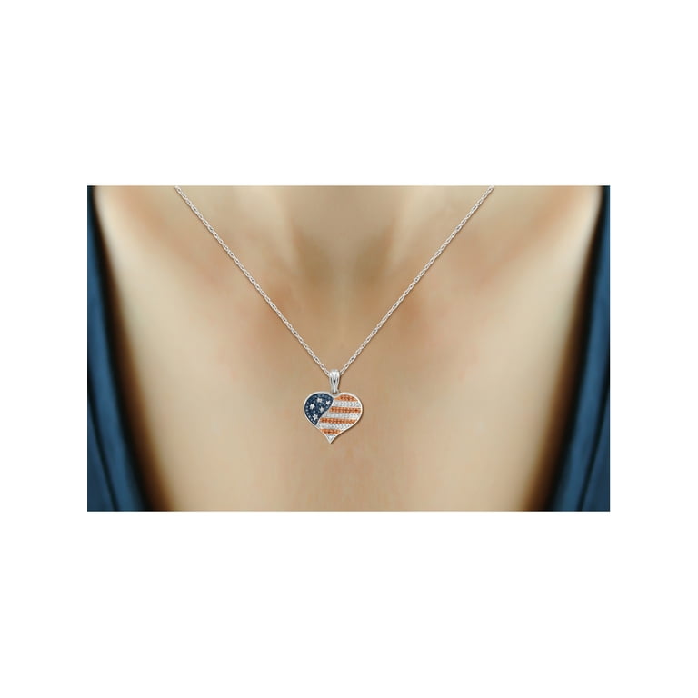 JewelersClub Diamond American Flag Necklace – Heart Pendant