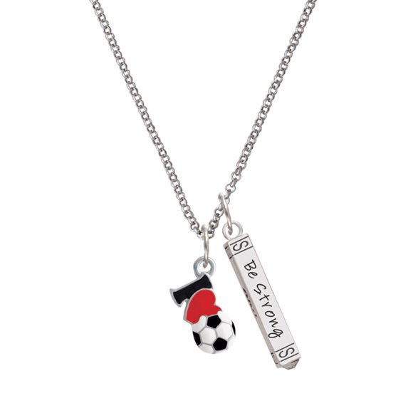 Delight Jewelry Silvertone I love Soccer - Red Heart Silvertone Be Strong and Courageous Bar Charm Necklace, 23"