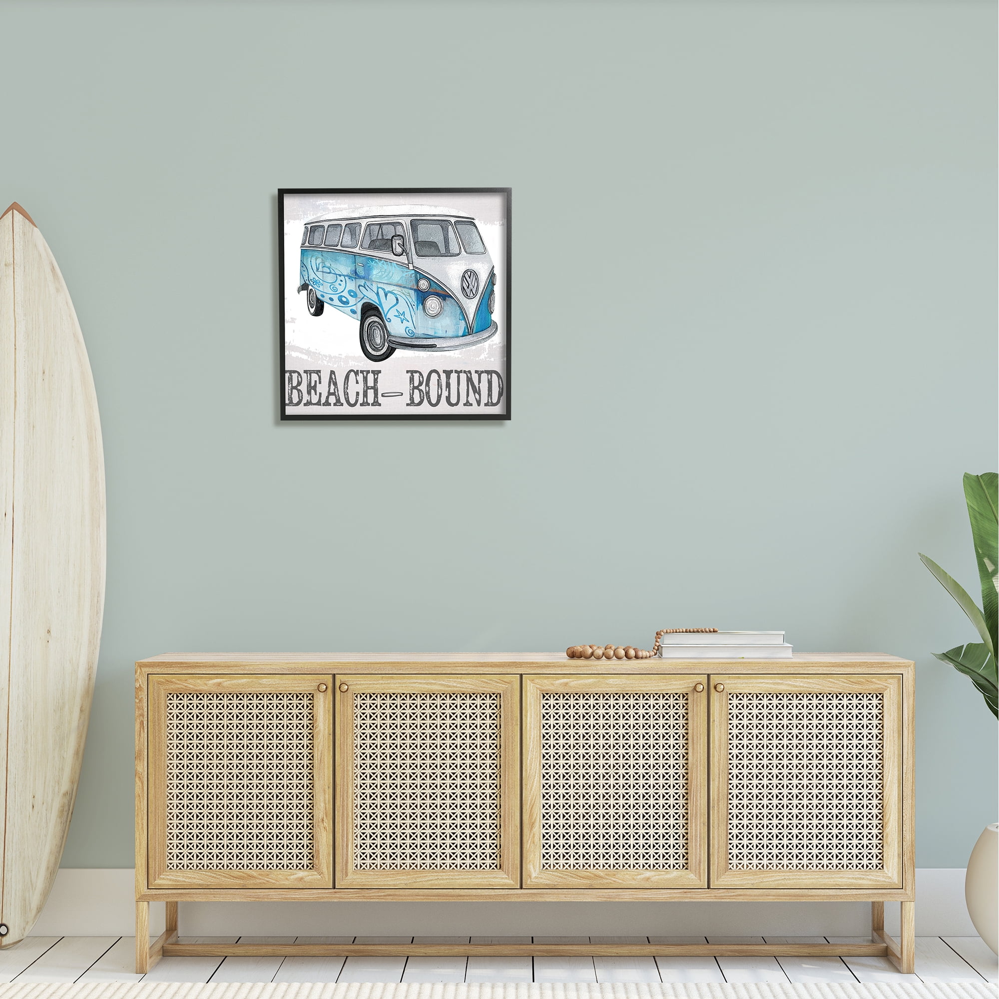 Stupell Beach Bound Summer Vacation Van Landscape Painting Black Framed Art Print Wall Art