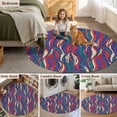thumbnail image 6 of Tribal Style Round Living Room Rugs 5 ft, Abstract Boho Ethnic Feather Leaf Washable Area Rug with Non-Slip Sturdy Edge Binding Round Carpet for Entryway Kitchen Bedroom Bathroom, 6 of 9
