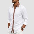 thumbnail image 2 of COMVALUE Men's Linen Shirt Long Sleeve Button Down Collar with Contrast Placket Regular Fit Casual Beach Tops (White, M), 2 of 7