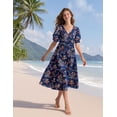 thumbnail image 5 of Vestido midi YESNO de verano con estampado floral, cuello en V, manga abullonada, 2XL, para mujer, 5 of 5