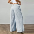 thumbnail image 5 of Womens Striped Pants Color Block Drawstring Pleated High Waist Trousers Loose Fit Casual Wide Leg Comfy Lounge Pants White L, 5 of 7