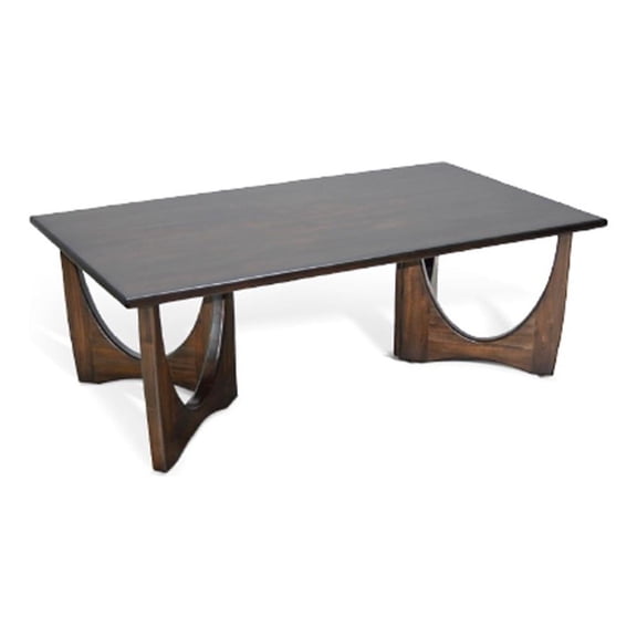 Benjara Natra Coffee Table- 52" Rectangular- Sculpted Solid Wood Dark Brown