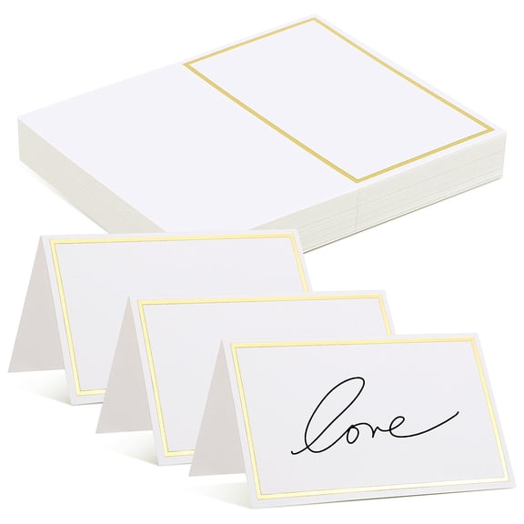 WRITWAA 40Pcs Place Card for Table Setting White Paper with Gold Foil Border Ideal for Weddings and Banquets