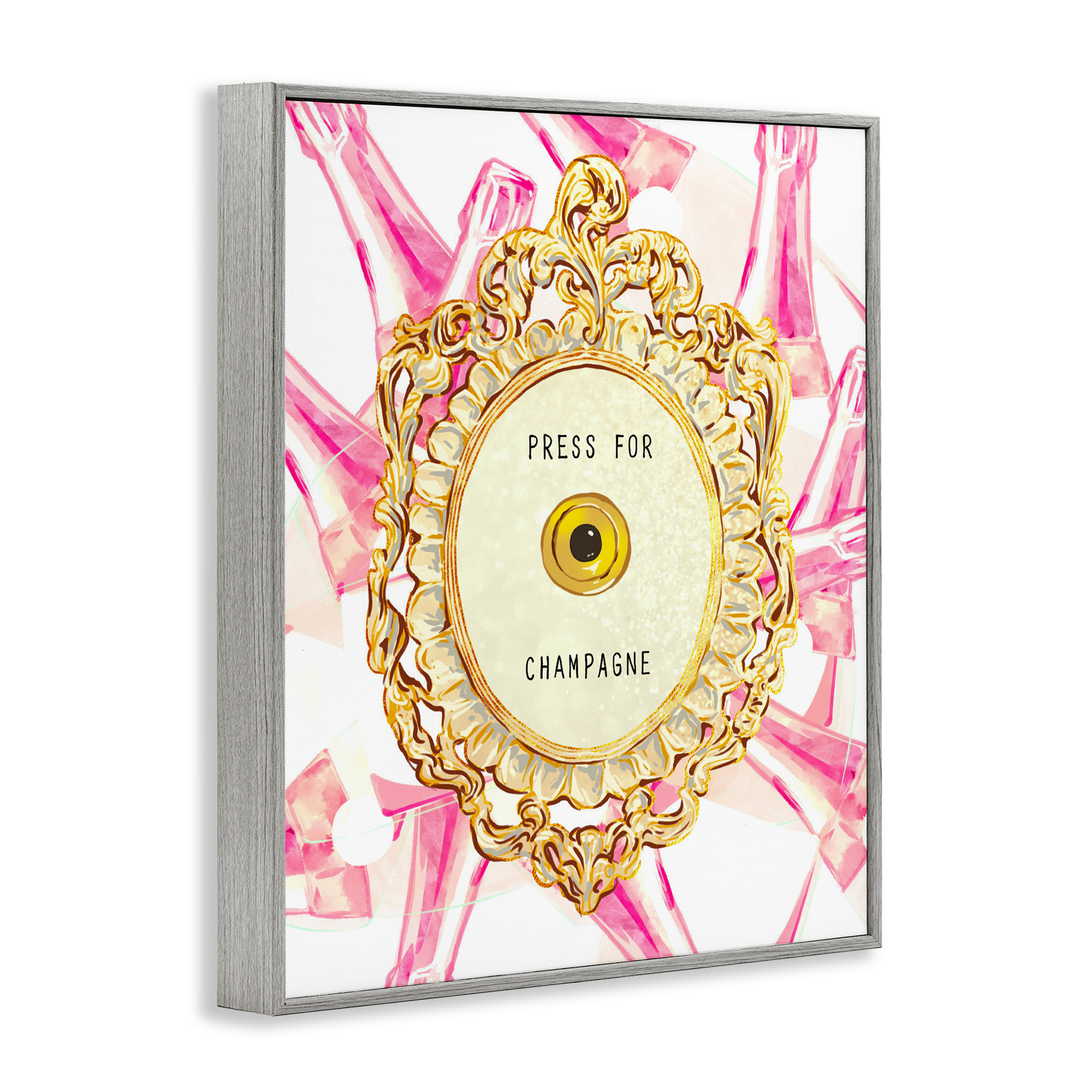 Champagne Doorbell with Pattern Gray Framed Giclee Art, design by Ziwei Li