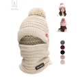 thumbnail image 2 of Gustave Women Pom Beanie Hat Scarf One-Piece Winter Fleece Lined Knit Warm Skull Cap Balaclava Mask Set Conjoined Ski Snow Hat and Scarf Neck Warmer (Beige), 2 of 7