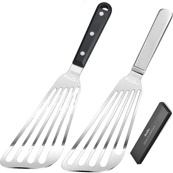 KSENDALO 2 Thin Flexible Fish Spatula Stainless Steel Blade for Fish, Eggs, Pancakes of Kitchen Cooking