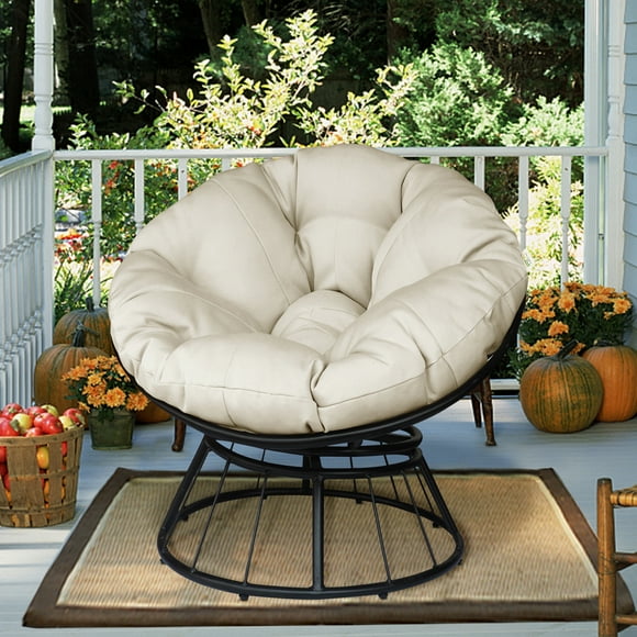 Arttoreal 360-Degree Swivel Papasan Chair with Round Cushion and Frame for Garden and Backyard,Beige