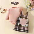 thumbnail image 2 of Edvintorg 0-18Months Toddler Girl Fall Clothes Clearance Cute Strip Open Button Top With Plaid Skirt Knot Hairband Three Piece Set Christmas Gifts Infant Cotton Clothing, 2 of 7