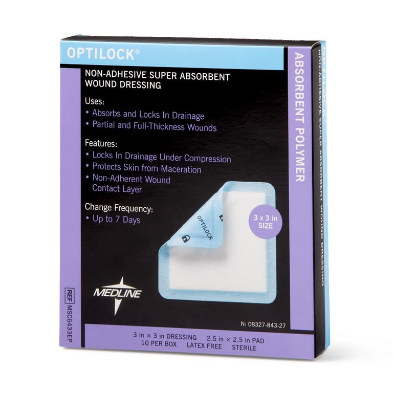 Medline OptiLock Non-Adhesive Super Absorbent Wound Dressings, 3