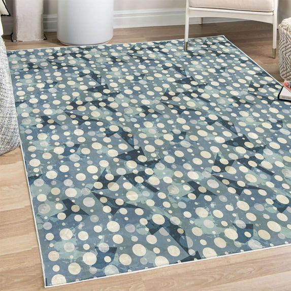 Abstract Decorative Rug, Colorful Circular Large Polka Dots Bubble Happy Hipster Fun Print, Quality Carpet for Bedroom Dorm and Living Room, 6 Sizes, Blue Grey, by Ambesonne