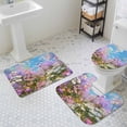 thumbnail image 3 of Spring Flowers Bathroom Rugs Set Oil Painting Pink Purple White Lavender Floral Blue Sky Non Slip Absorbent Bath Mats 3 Piece Set with Bathroom Rug, U-Shaped Floor Mat, Toilet Seat Cover Large Size, 3 of 9