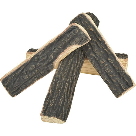 4pcs Fireplace Ceramic Wood Logs Gas Heat Resistant Realistic Artificial Stackable Decoration Logs, All Types Indoor or Outdoor Fireplace and Fire Pit, Clean Burning Accessories