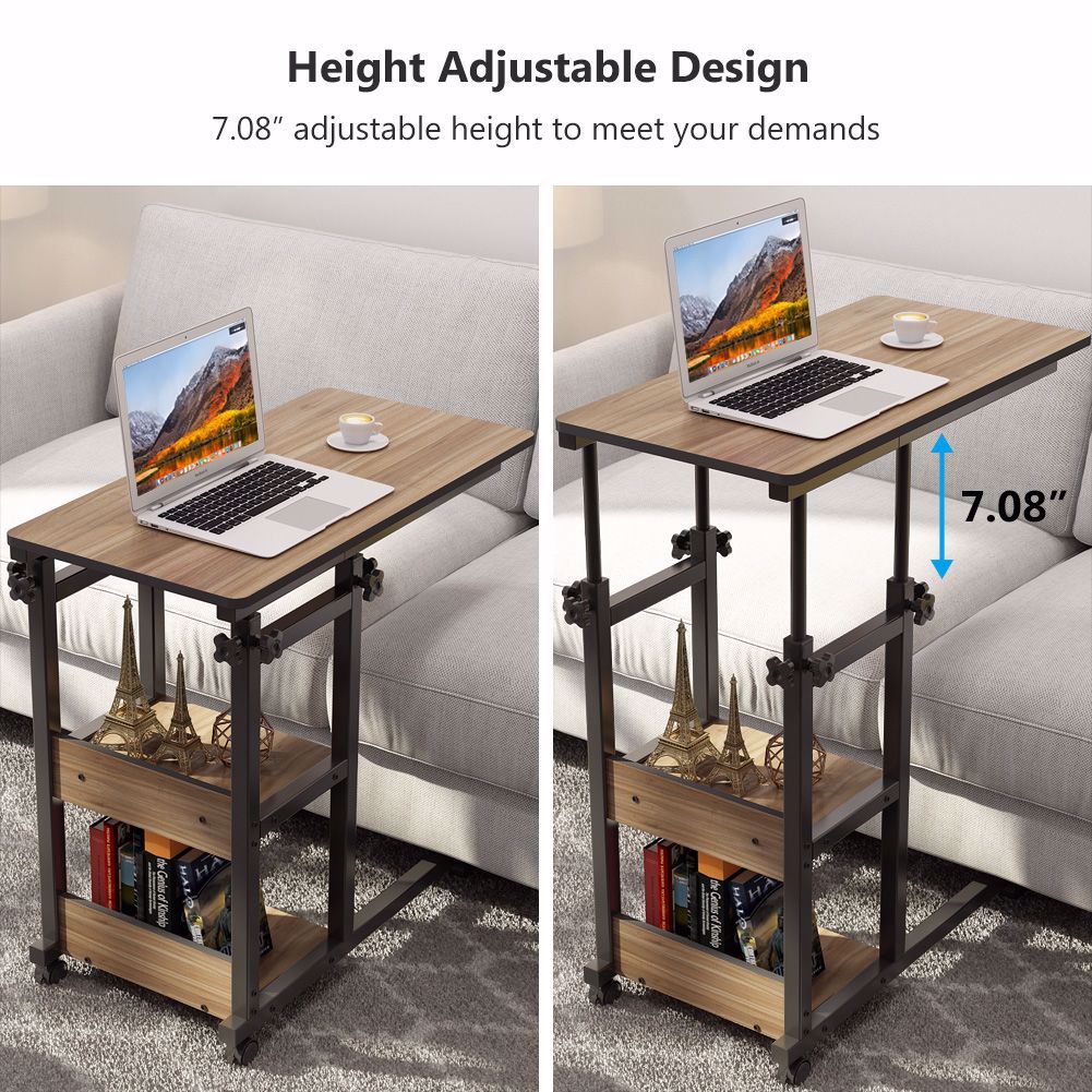 TribeSigns Snack Side Table, Mobile End Table Height Adjustable Bedside Table Laptop Rolling Cart C Shaped TV Tray with Storage Shelves for Sofa Couch - image 2 of 8