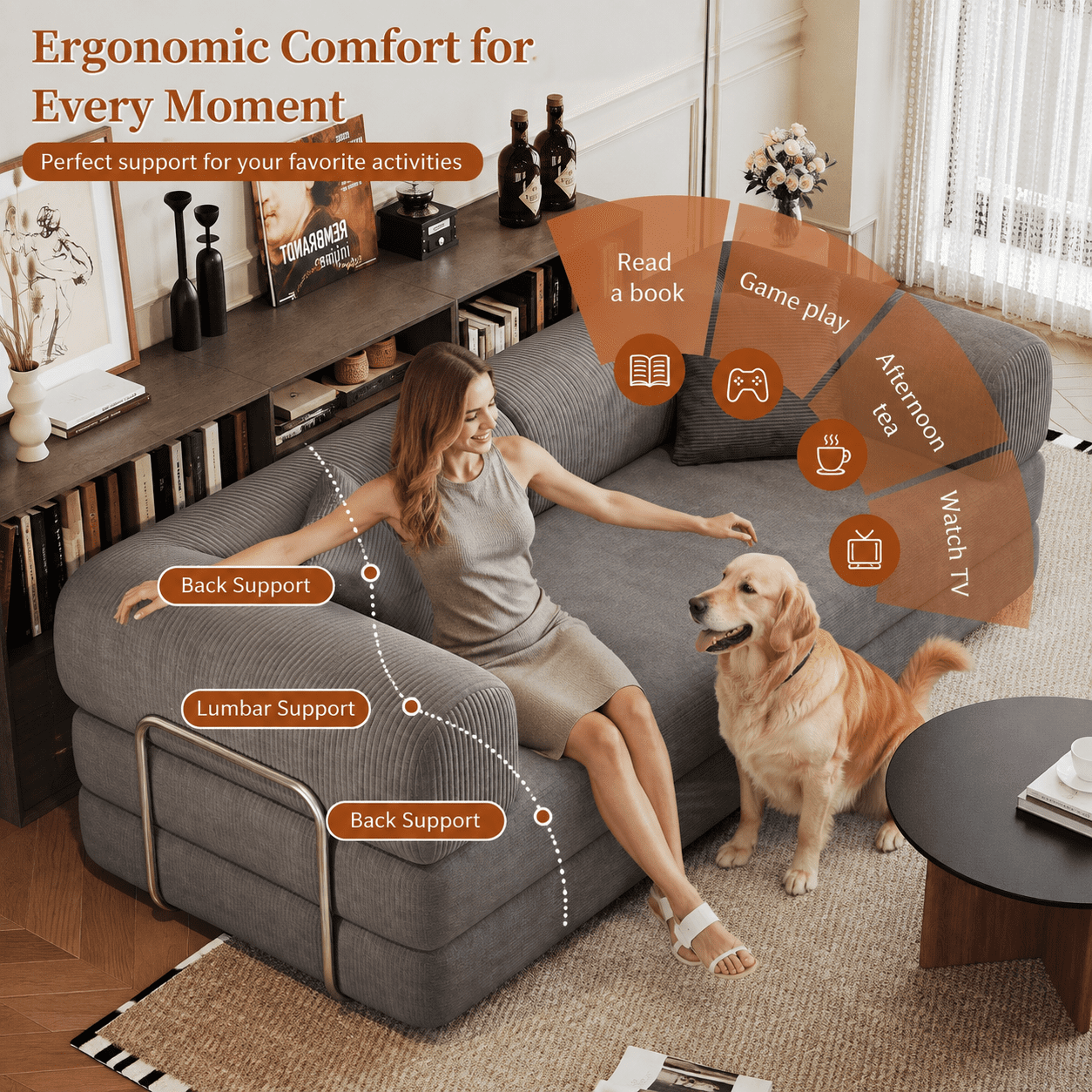 avobird 78" Convertible Sofa Bed, 5-in-1 Corduroy Futon Pull Out Couch, No Assembly Boneless Sleeper Sofa for Living Room & Bedroom, Gray