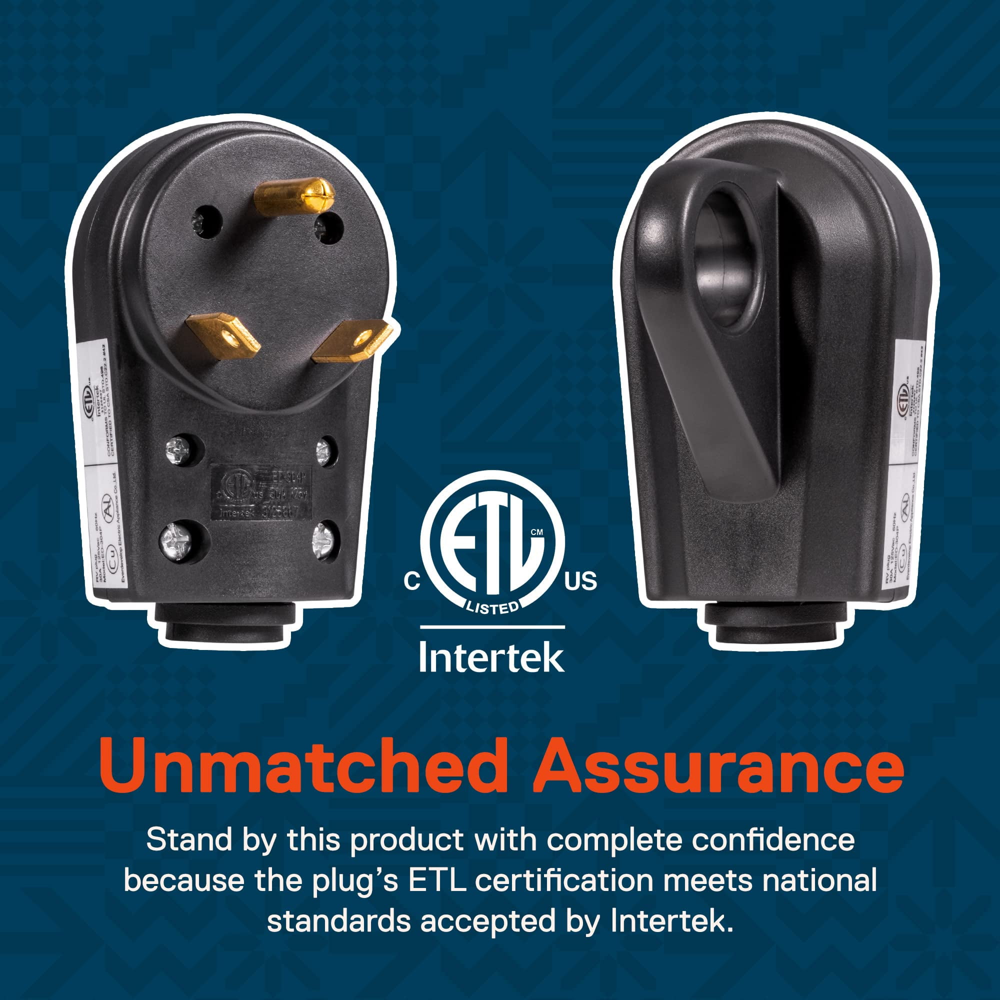 NEMA TT-30P 125V 30A RV Power Cord Male Replacement Socket Plug for 10/3AWG Cord [EZ Grip Handle] [ETL Listed]