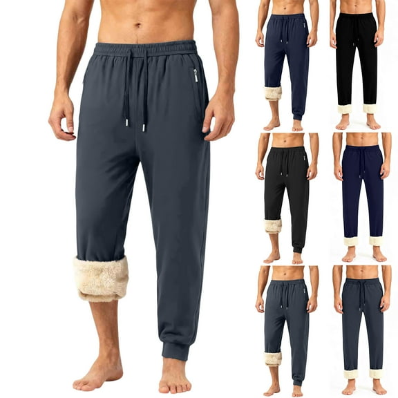 Men's Winter Heavyweight Joggers Sherpa Fleece Lined Sweatpants, Active Drawstring with Zipper Pockets