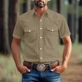 thumbnail image 2 of Men's Short Sleeve Button Down Shirt Casual Blouse Top with Pocket Vintage Turndown Collar Loose Fit for Business Casual Vacation Beach Holiday Office Work | Ihhxva,Brown 2XL, 2 of 9