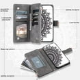 thumbnail image 5 of For iPhone 15 Pro Wallet Case,PU Leather Pressed Sunflowers Leather Zipper Flip Wallet Multi Card Slots Photo Frame Phone Bag Case , Gray, 5 of 9